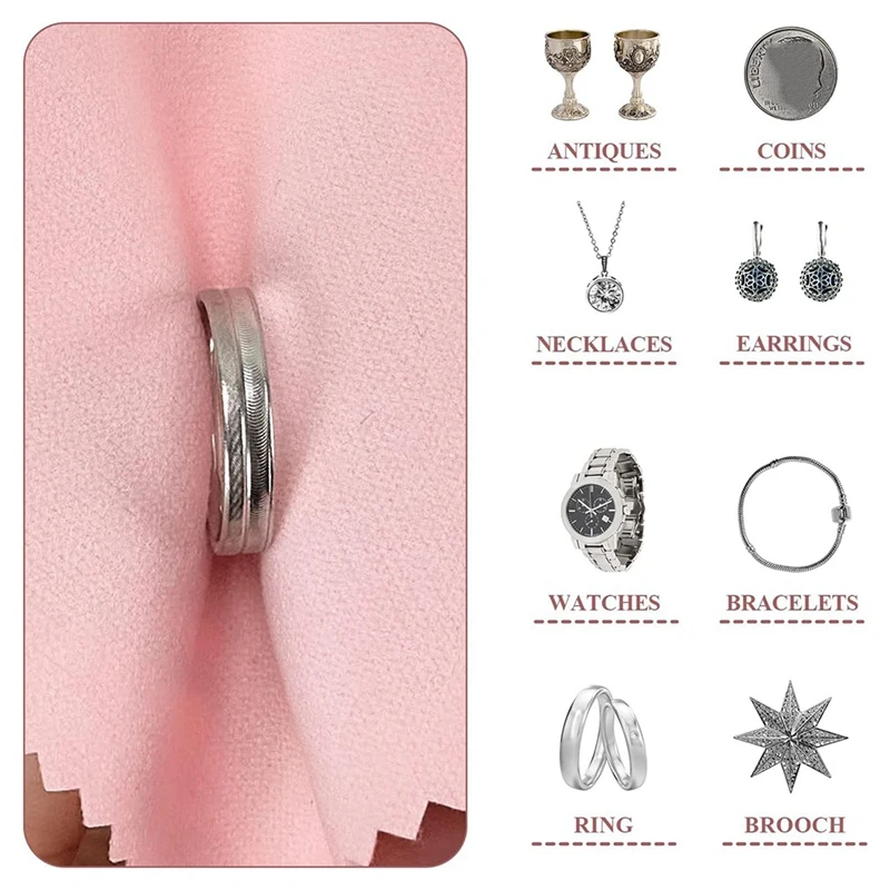 Jewelry Cleaning Cloth, Professional Polishing Cloth Individually Wrapped, Pink Silver Polishing Cloth