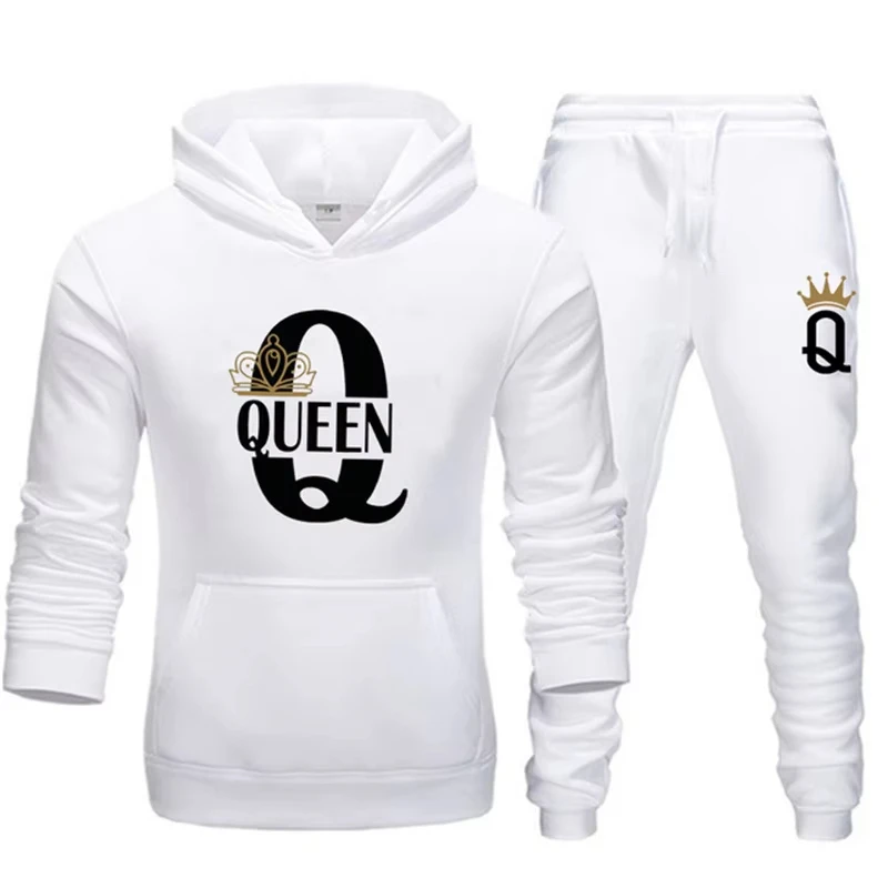 2026 New Autumn and Winter Men's and Women's Sweater Set KING QUEEN Loose Relaxed Hooded Print Couple Set view 5