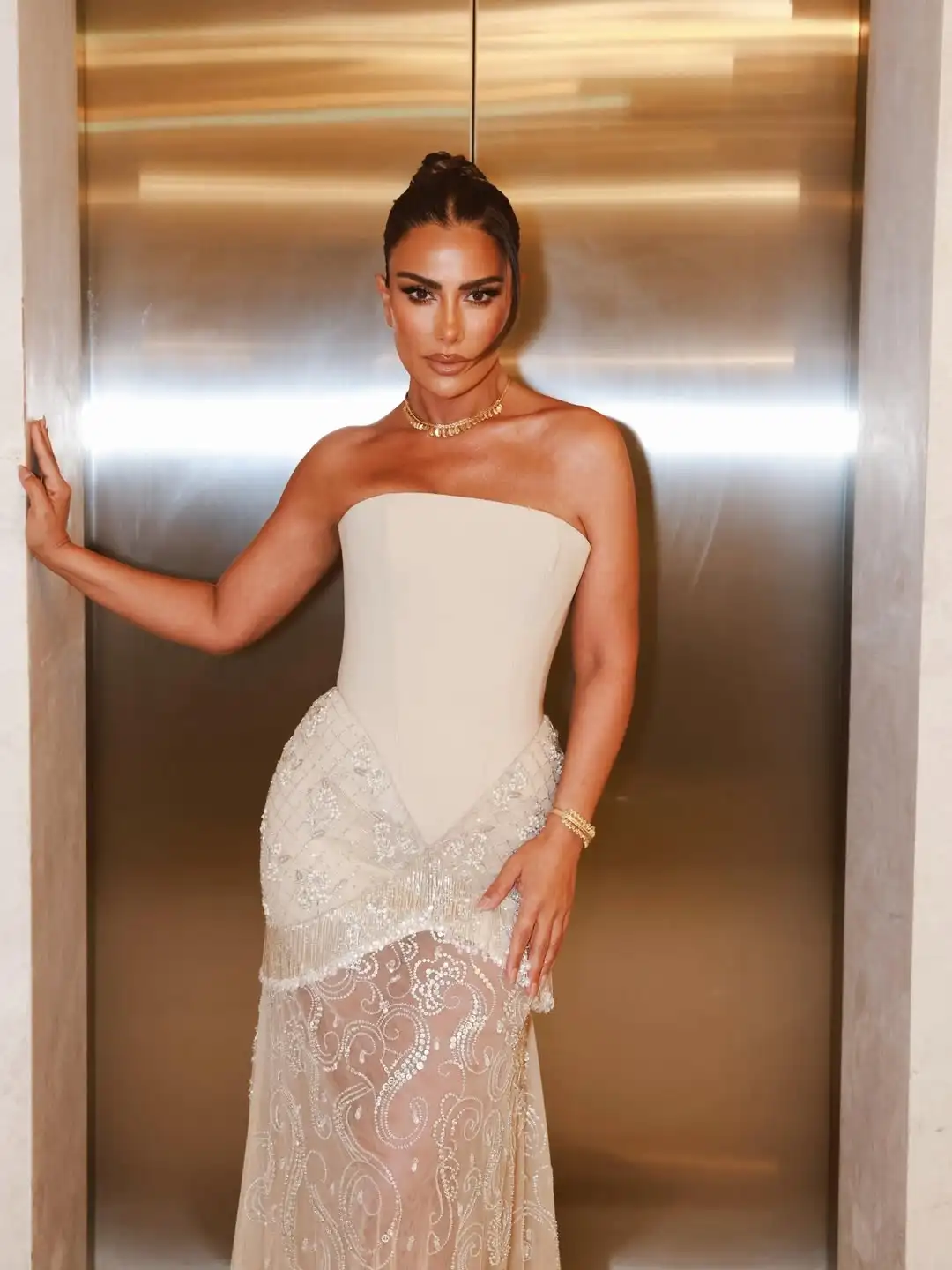 

Ofherown New Nude Strapless Evening Gown Luxury Beaded Sheer Mermaid Formal Dress | Customized Arabic Formal Gowns