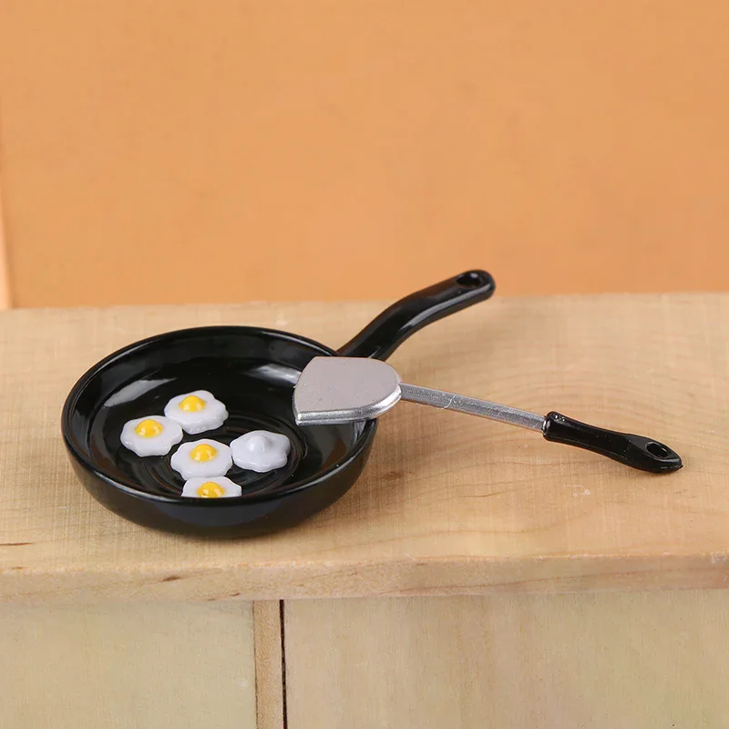 Ensemble de poêles à frire pour maison de poupée, Simulation d'œuf frit, décoration de cuisine Miniature, accessoires pour maison de poupée, 1/12