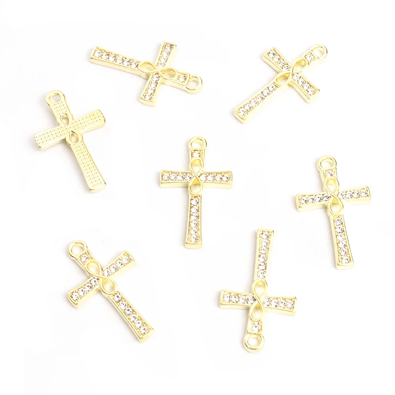 10pcs Creative Rhinestones Cross Charms for DIY Christian Holiday Jewelry Gift Trendy Personality Necklace Earrings Pendants