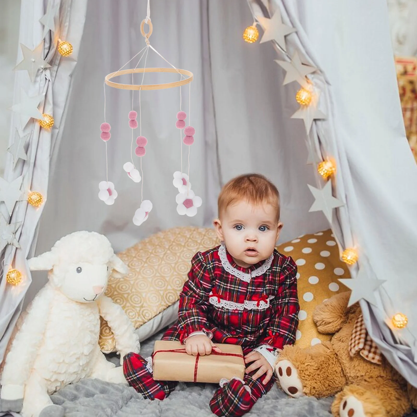 Carillon éolien nordique à Pom fleur, cloche de berceau Mobile suspendu pour pépinière, Mobile décoratif pour bébés garçons et filles, décor de berceau de pépinière