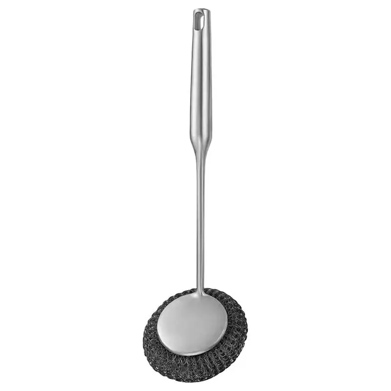 

Stainless Steel Pot Brush Long Handle Pot Scrubber Brush Suspension Storage Design Dishwashing Brush For Cleaning Stoves Bottles