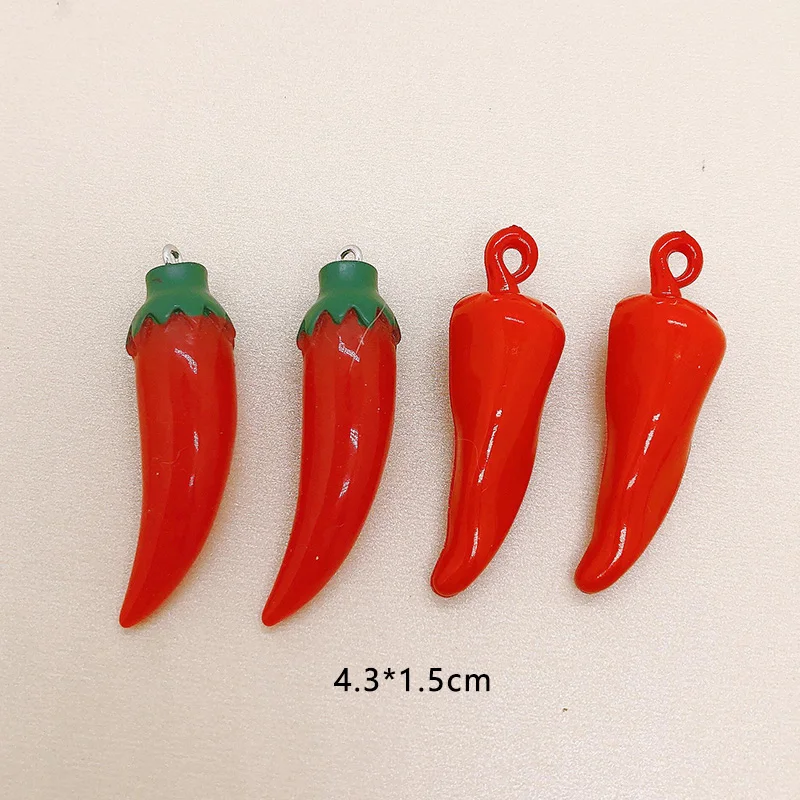 10pcs Cute Red Pepper Resin Earring Charms Chili Food Pendant For Car Bag Keychain Making Diy Kawaii Jewelry Findings