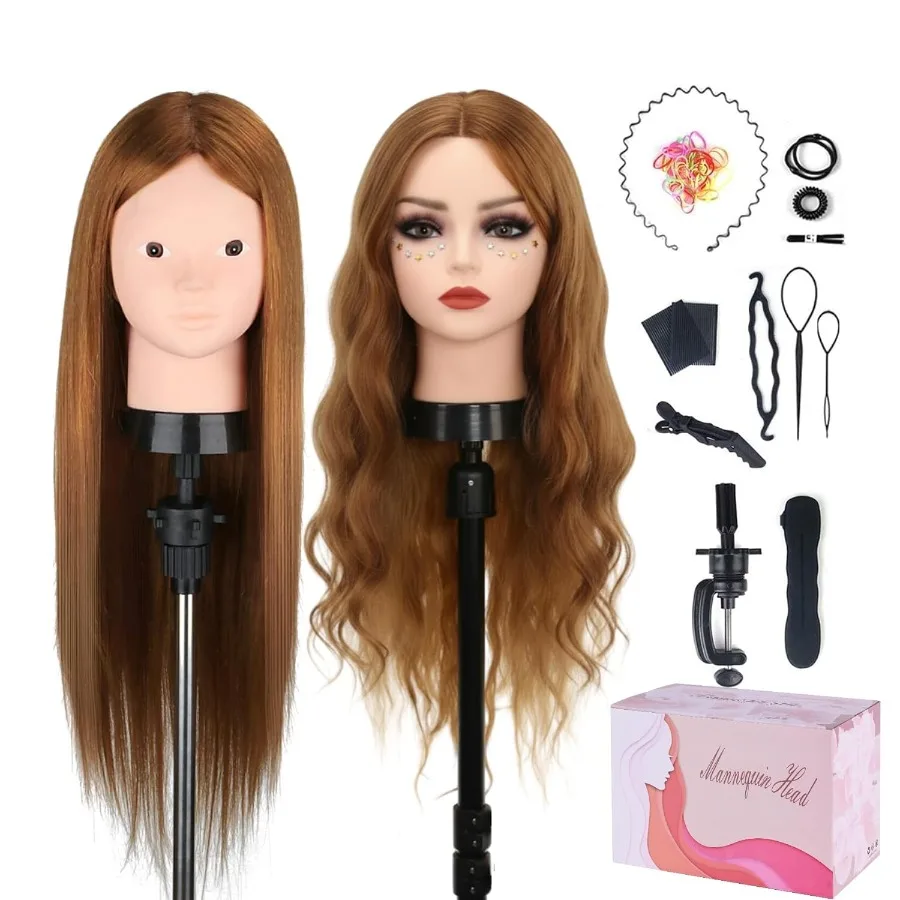 

Mannequin Head with 80 Real Human Hair for Advanced Hair Styling Cosmetology and Makeup Training Practice Includes Clamp Stand