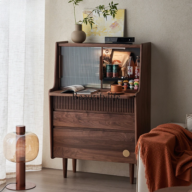 

Sofa Side Cabinet Black Walnut Solid Wood Chest of Drawers Sideboard Cabinet Tea Cabinet Bedroom Dresser