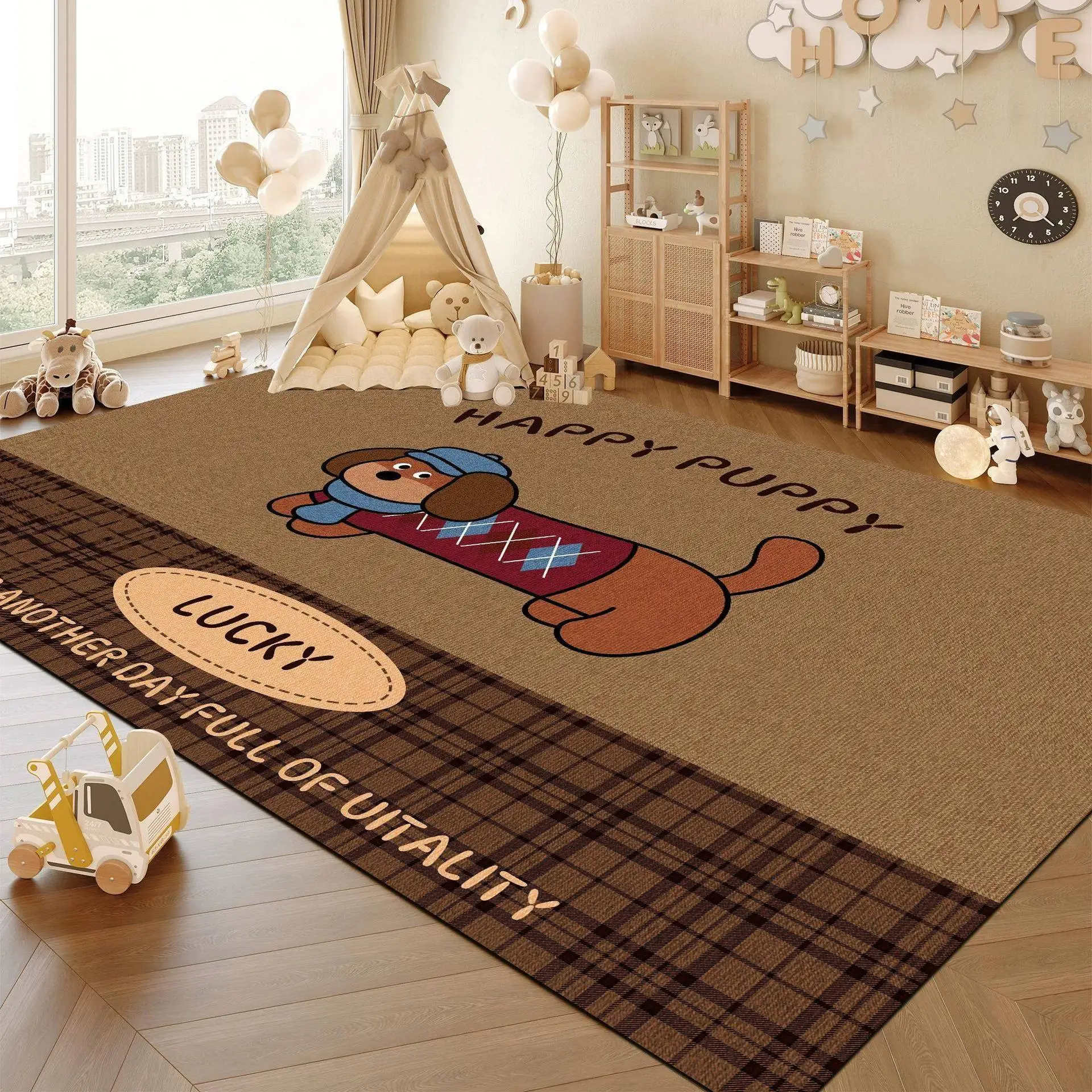VIKAMA Cute Puppy Dogs Bones Kids Area Rug, Soft Crystal Velvet Plush Non Slip Floor Carpet for Nursery Bedroom Playroom Decor