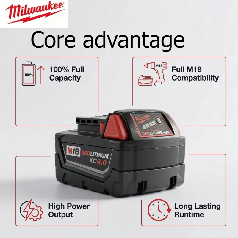 

100%Milwaukee M18 18V Battery + Cordless Impact Wrench Combo Set High Torque Power Tool