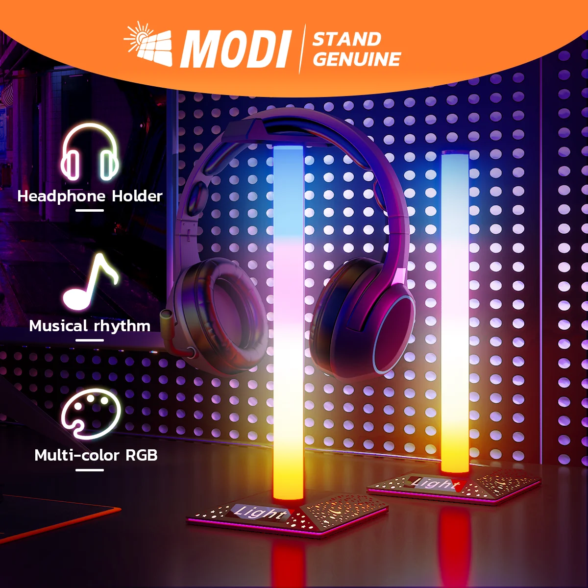 RGB Colorful Desktop Lamp, USB Display Stand Ambient Light, Colorful Headphone Stand Lamp for Game E-sports Rooms