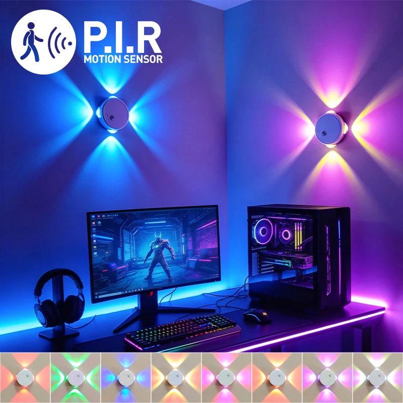 

Умный светодиодный RGB-светильник для игровой комнаты с датчиком движения PIR, перезаряжаемый, магнитный, настенный, атмосферный свет для создания настроения