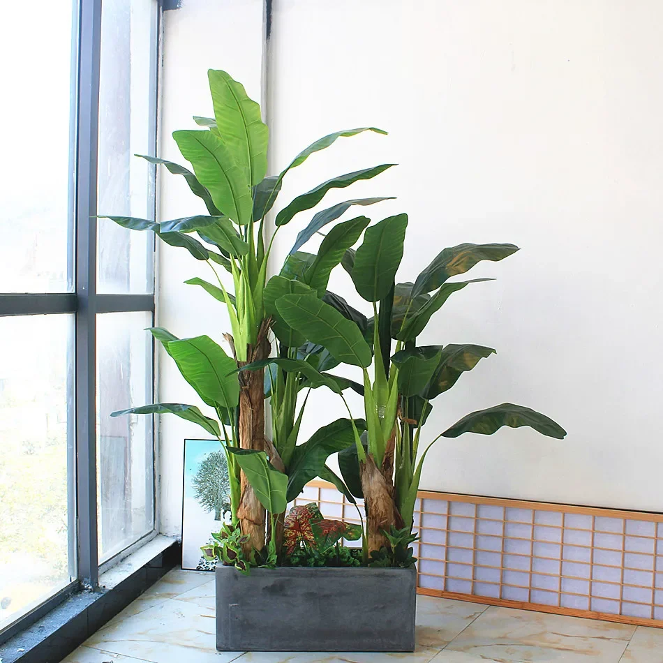 High-end simulated green plants, fake flowers, plantains, banana trees, hotel and homestay window, large guest restaurant floor-