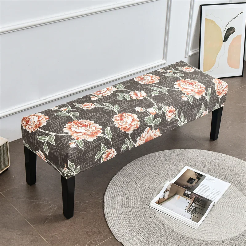 Floral Printed Bench Cover Stretch Piano Stool Covers Rectangle Hotel Bed Long Stool Cover Bench Protector Slipcover Dining Room
