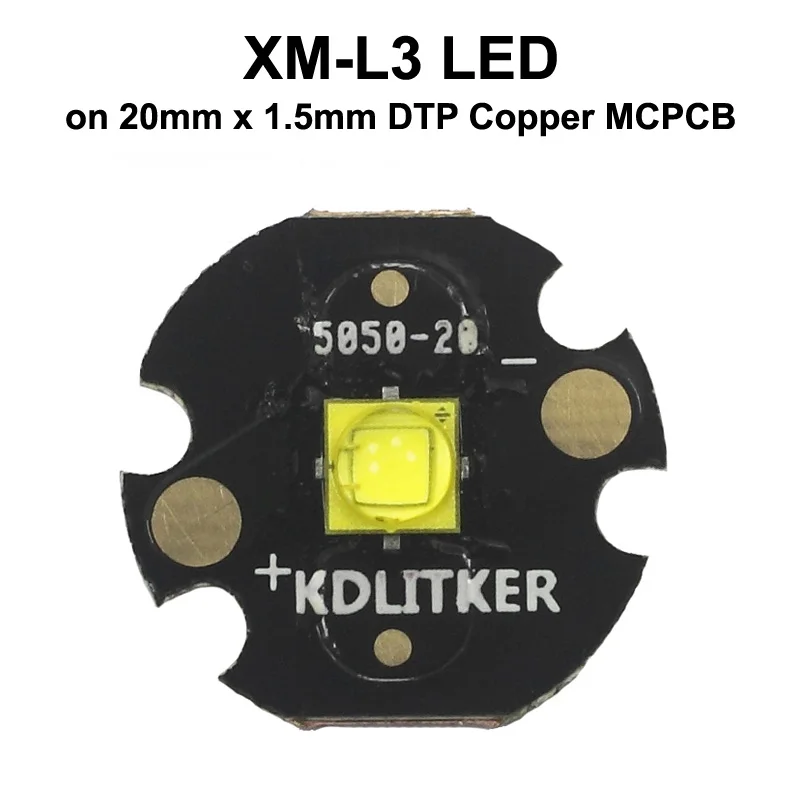 XM-L3 White 6500K SMD 5050 LED Emitter on KDLITKER DTP Copper MCPCB Flashlight DIY