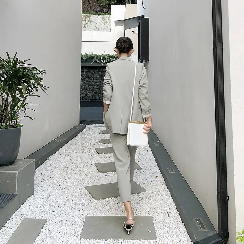 Light Green Jacket Suit for Women Ladies Winter Spring Vintage Blazer and Pants Set Y2k Clothes Office OL Style Coat Outfit 2024