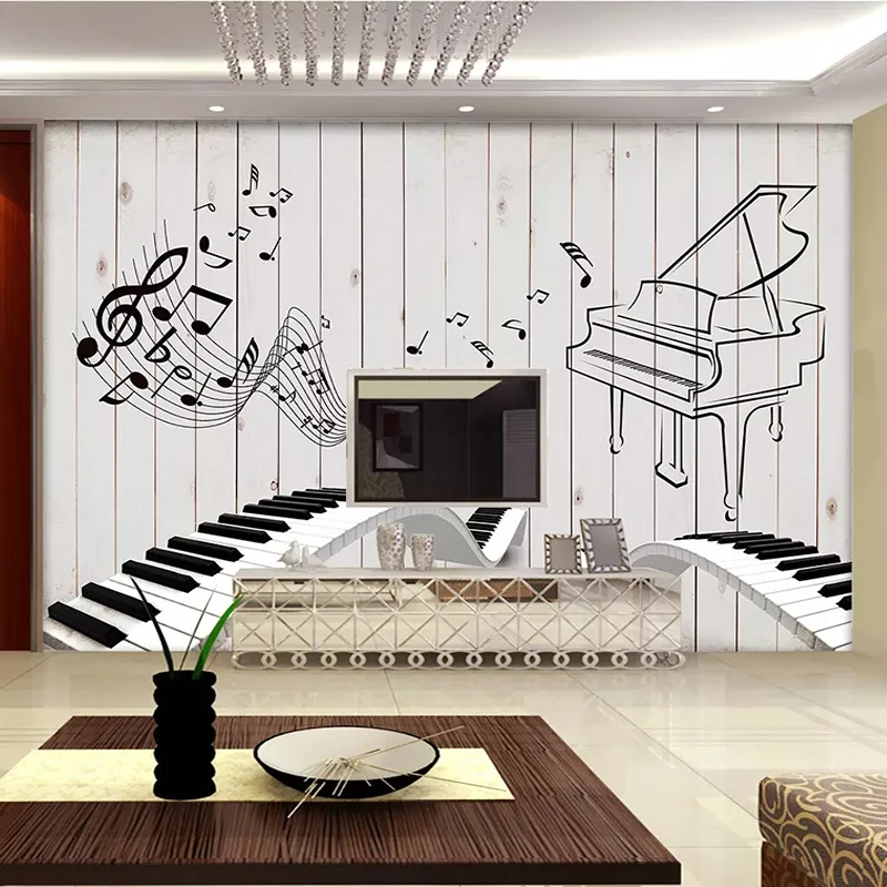 Custom Any Size Mural Wallpaper 3D Hand Painted Wood Board Piano Music Symbol Photo Wall Murals Kids Bedroom Living Room Fresco