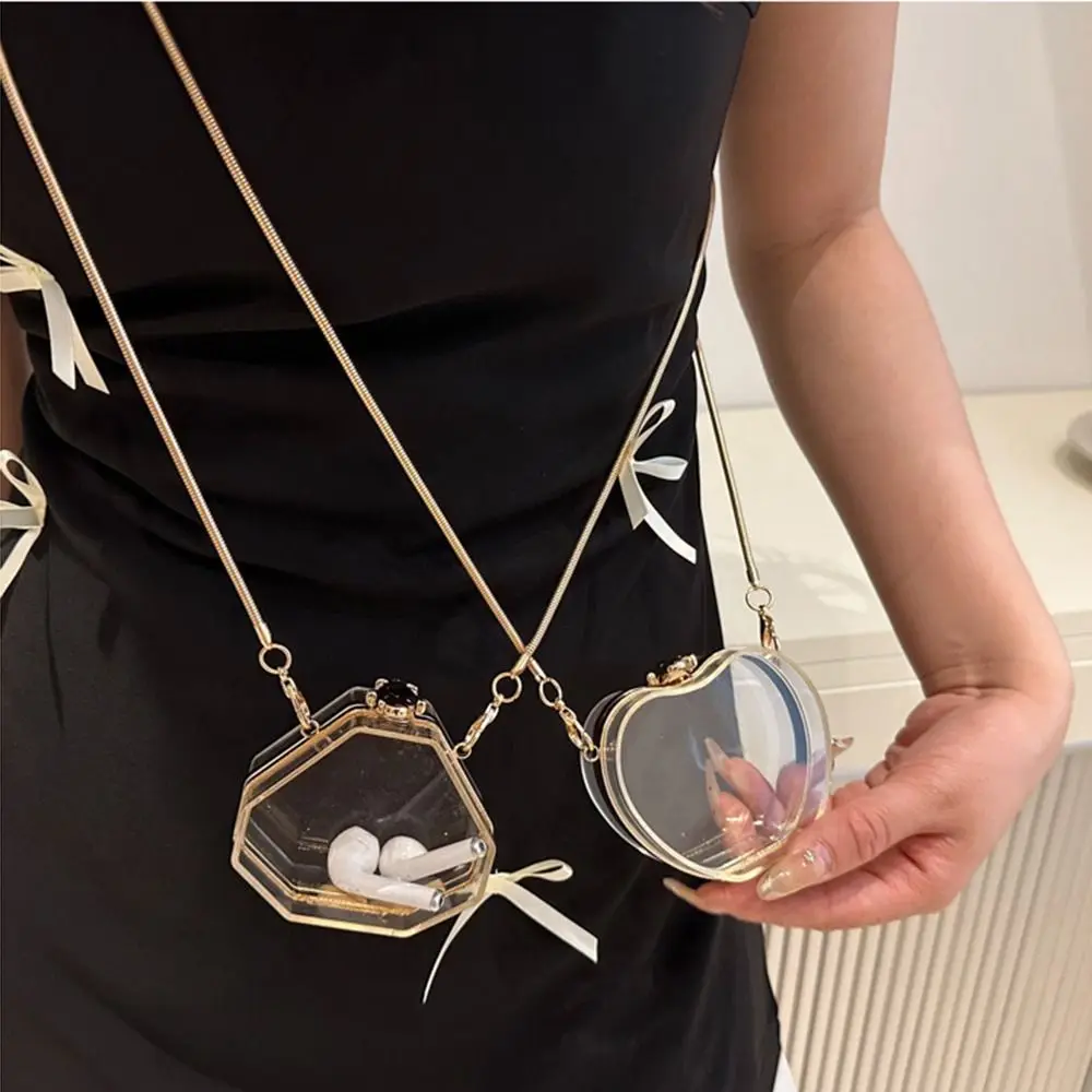 

Creative Clear Acrylic Chain Bag with Chain Strap Gold Lock Buckle Transparent Shoulder Bag Portable Hard Case