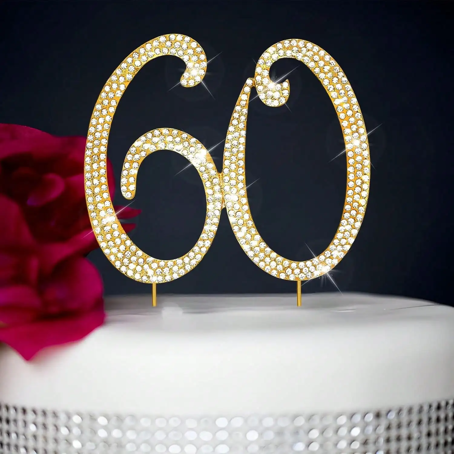 Large Gold Rhinestone Number Cake Topper (1pc)-0/1/3-9 Bling Design for Birthday Parties, Weddings & Anniversaries Digital Candl