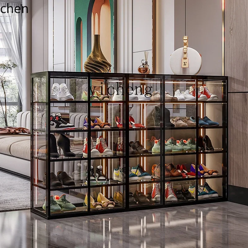 HYS glass door, shoe cabinet, entrance to household entrance foyer, large-capacity modern all-aluminum alloy