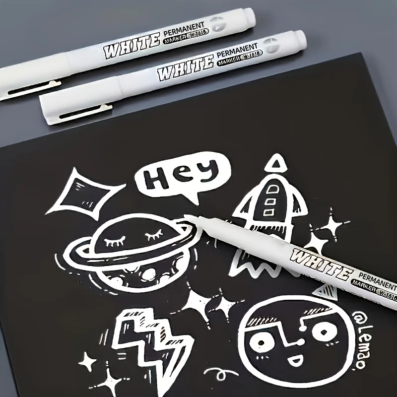 4-Pack of Ultra-White, Dazzling Fine-Tip White Markers, 1mm Quick-Drying Waterproof Paint Pens, Tire Painting Touch-Up Pens, Marking Pens, Graffiti Markers