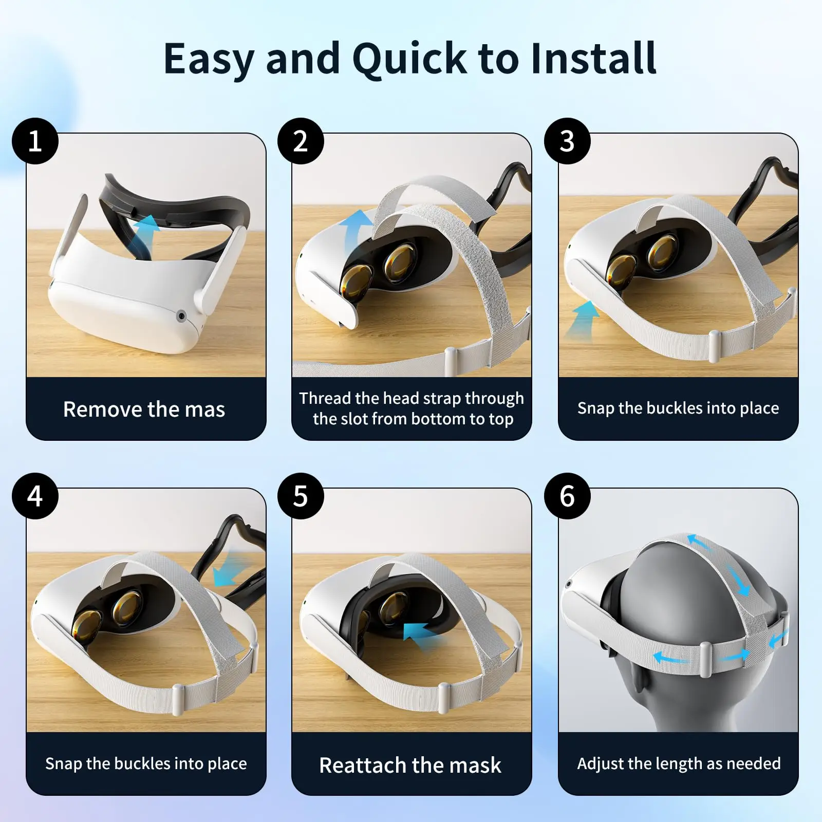 Correa de cabeza Original de repuesto para auriculares Oculus Quest 2 VR con tapas de agarre para pulgar de controlador de 6 uds para accesorios Meta Quest 2