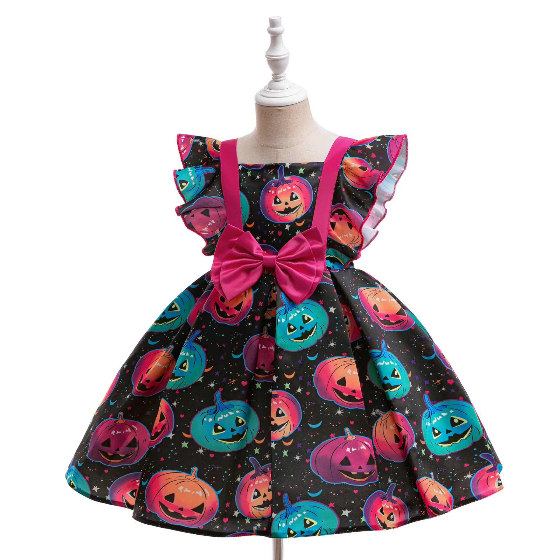 Halloween Dress For Girls Kids Luncy Print Ball Gown Bat Spider Witch Pumpkin Print Clothing Carnival Scary Disguise Party Outfi