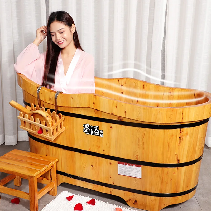 Fumigation Wooden Bathtub Insulation Solid Headrest Personal Bath Bucket Luxury Backrest Banheira Dobravel Bath Furniture CY50YT