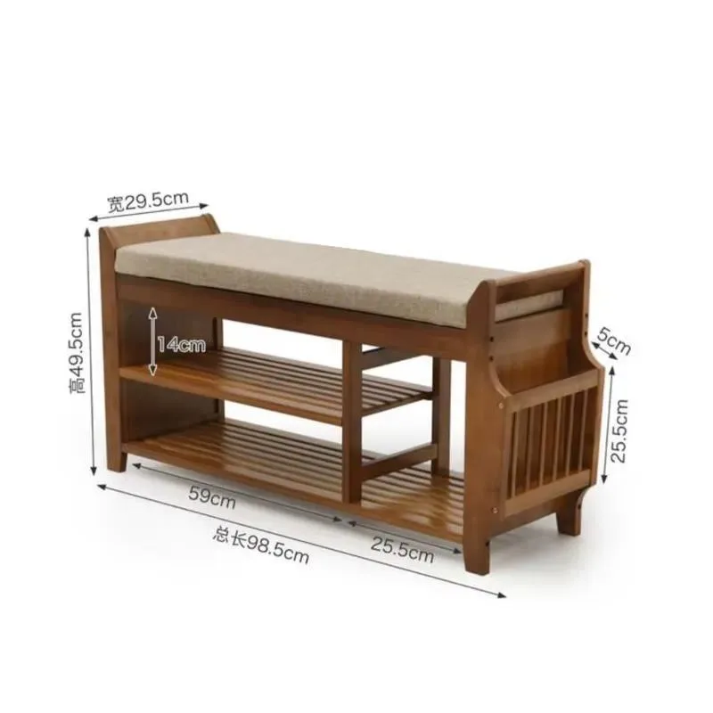 Bamboo Shoe Bench with Cushion Entryway Storage Rack Seat