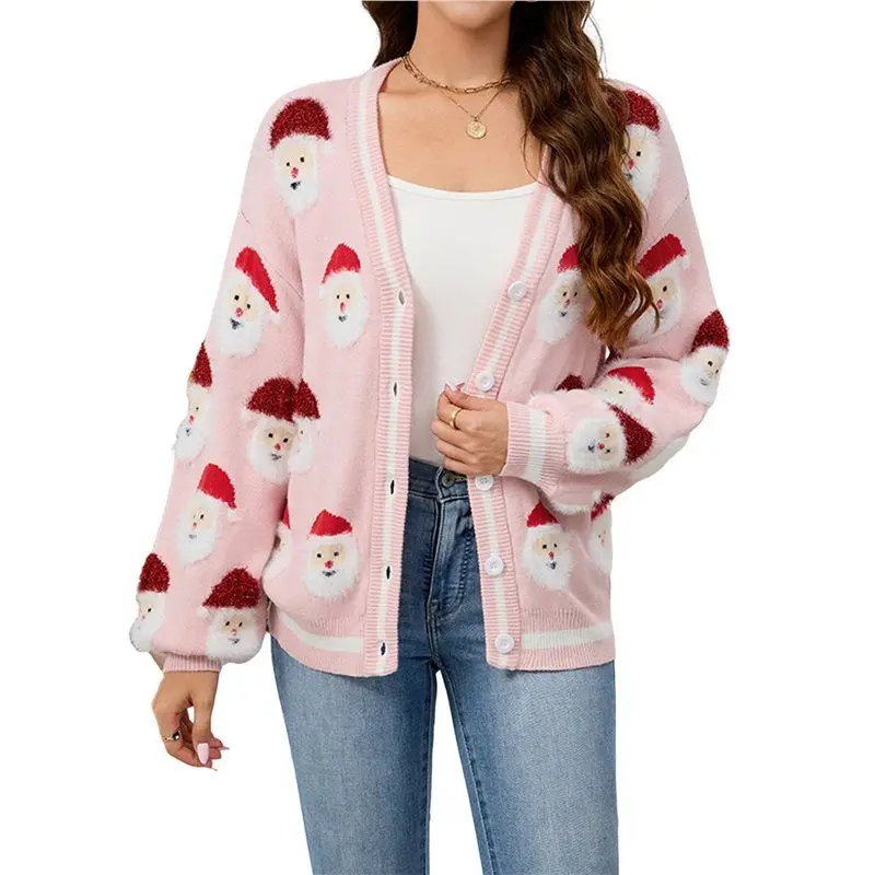 

AT29-Рождественские свитера-кардиганы для женщин, мягкие праздничные рождественские вязаные свитера с длинными рукавами