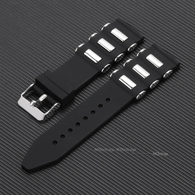 Waterproof Silicone Watchband for Seiko 22mm 24mm 26mm Metal Embedding Rubber Strap Black Replacement Bracelet for Huawei Band