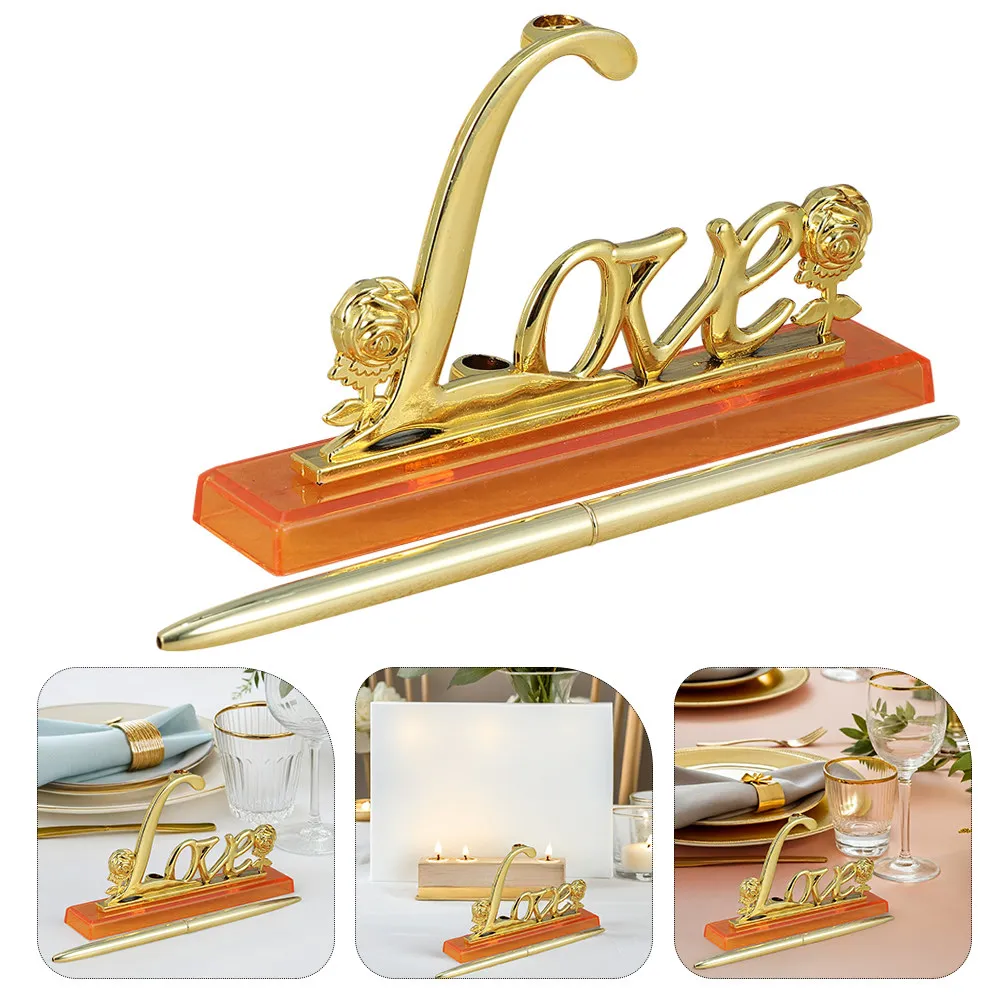

1Set Elegant Wedding Guest Book Signing Pen Golden Metal Rose Design for Reception Desktop Decor Golden Pen Pens for Guest Book