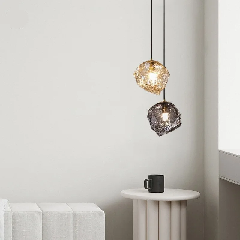 

Creative 3-color Bedroom Bedside Chandelier Ice Design Sense Restaurant Light Porch Lava Shape Fishing Line Chandelier Glass HOT