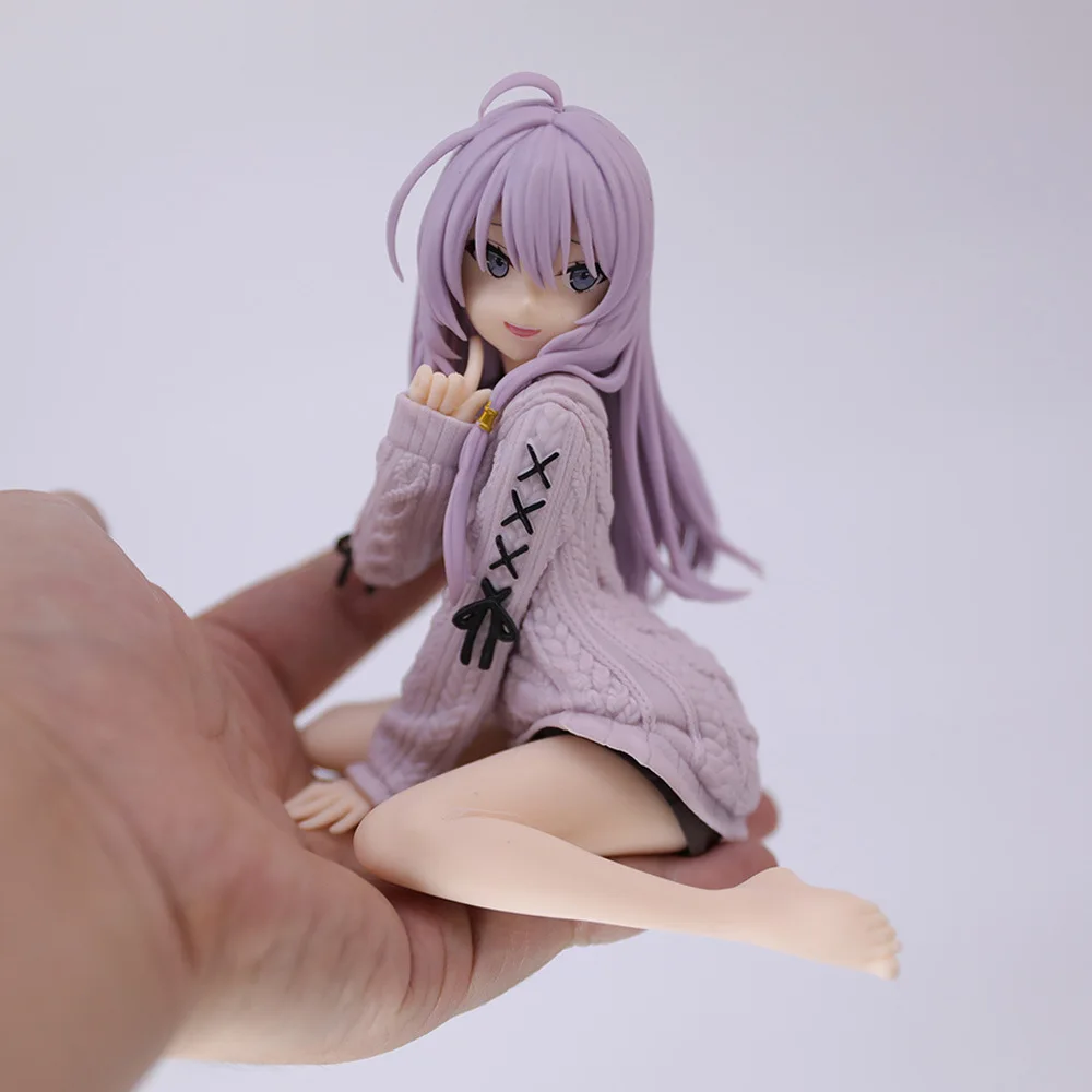 13CM Anime Wandering Witch: The Journey Elaina Figure Knitted Sweater Kneeling Figure Toy Gift Collection Action Figure PVC