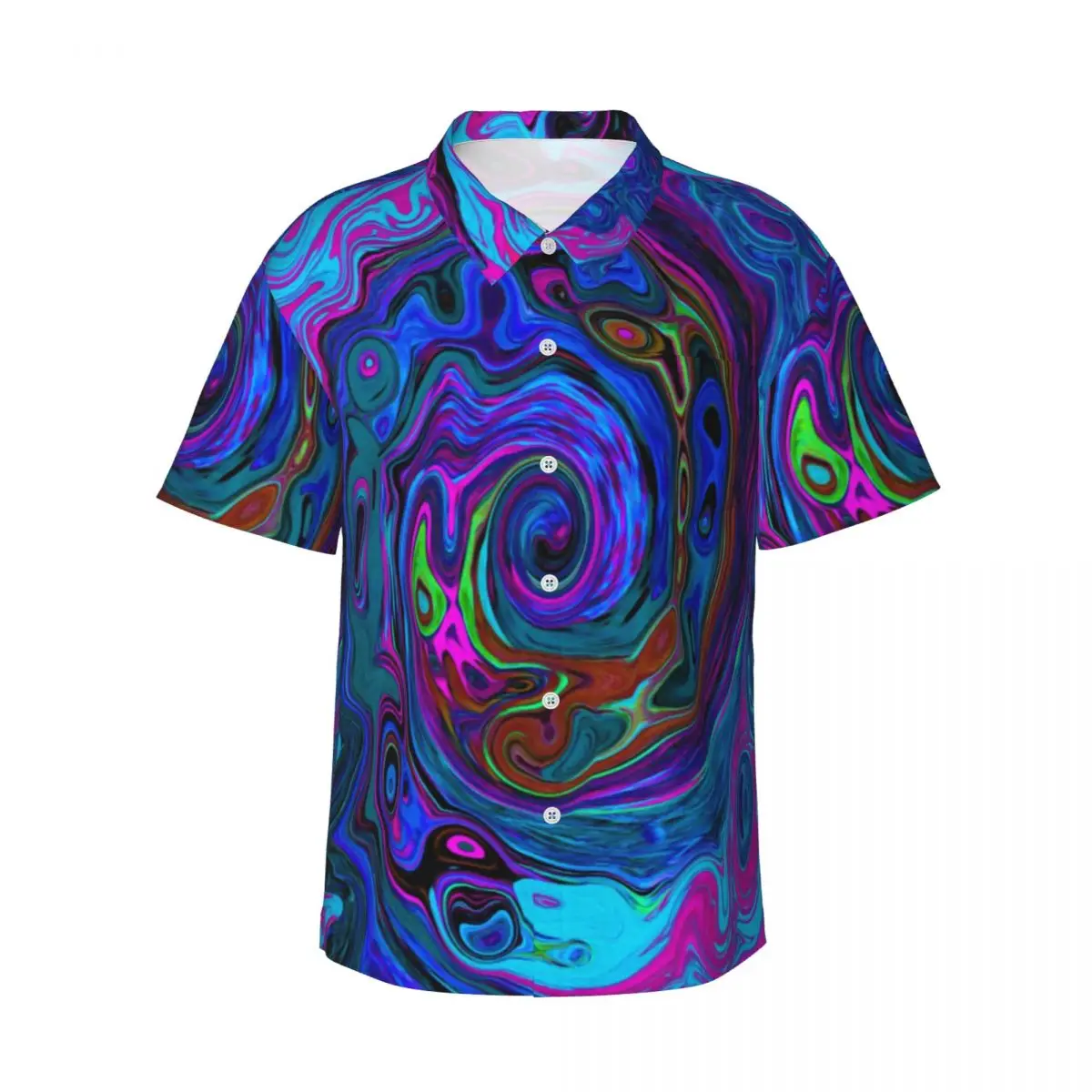 

Groovy Hippy Print Casual Shirt Blue and Purple Liquid Vintage Summer Shirts Man Short-Sleeved Beach Harajuku Oversized Blouses