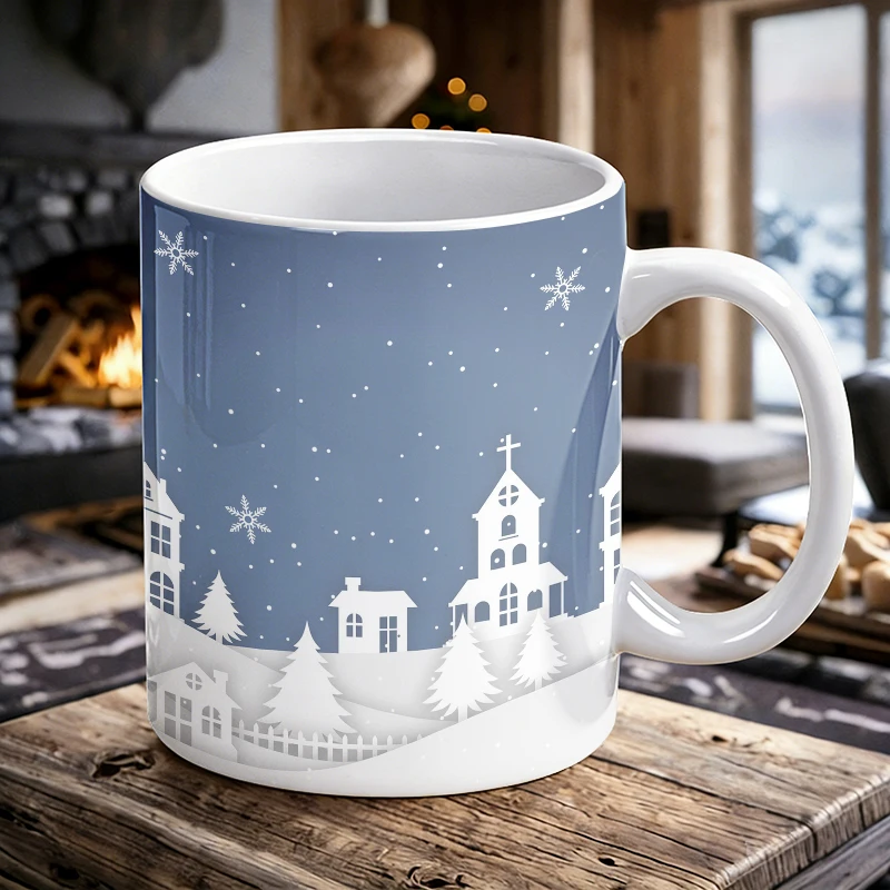 

1PCS Snow Town Silhouette Ceramic Cup, Coffee Cup, Milk Cup, Office Tea Cup, Drinking Cup, Fade-Resistant, Gift for Friends