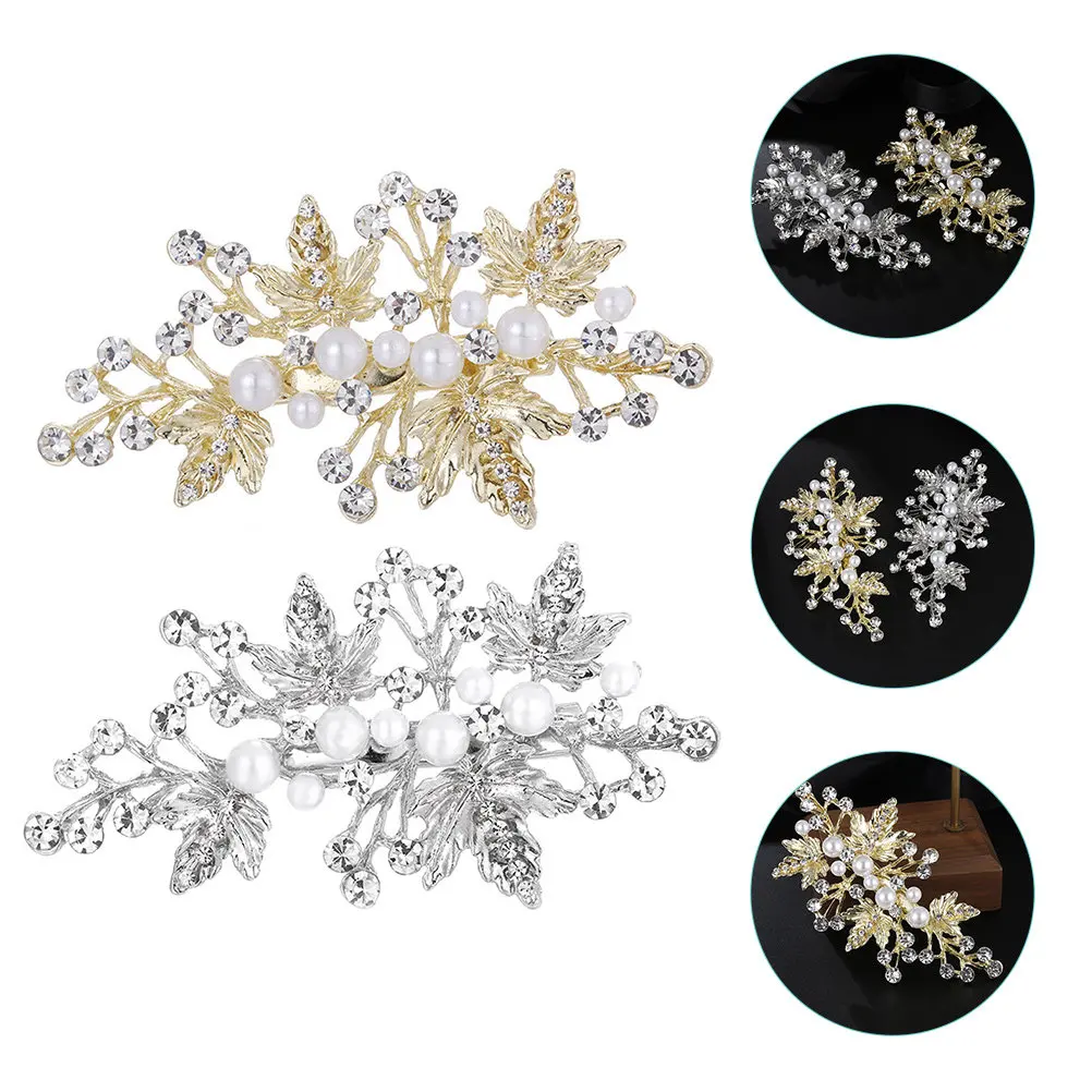 

2Pcs Pearl Edge Hair Clips Rhinestone Leaf Design Bridal Hair Accessories Wedding Party Barrettes Elegant Hairpins