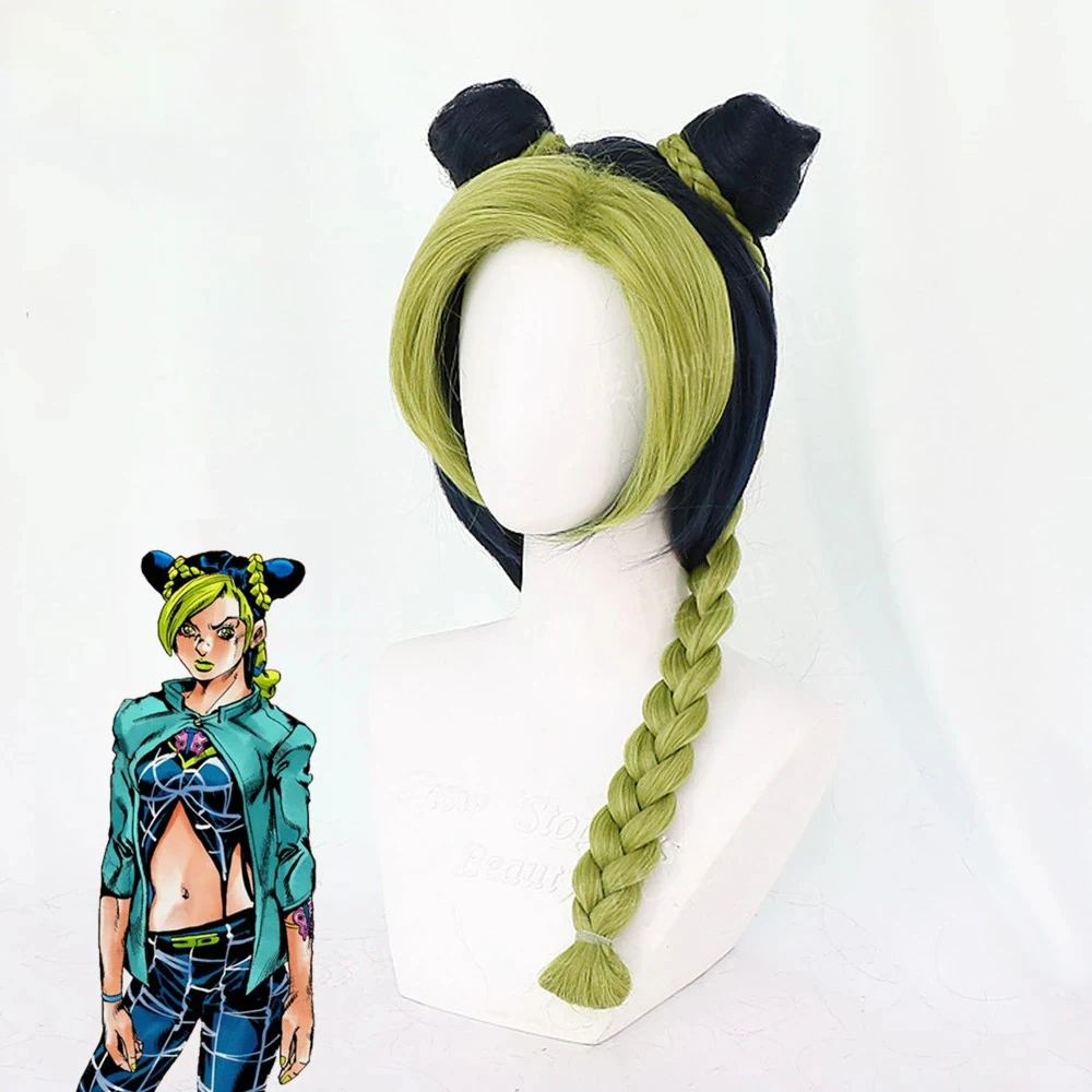 Jolyne Cujoh Kujo คอสเพลย์หิน Ocean คอสเพลย์ผจญภัย Jojo Bizarre คอสเพลย์สังเคราะห์ทนความร้อน Wigs + หมวกวิกผม