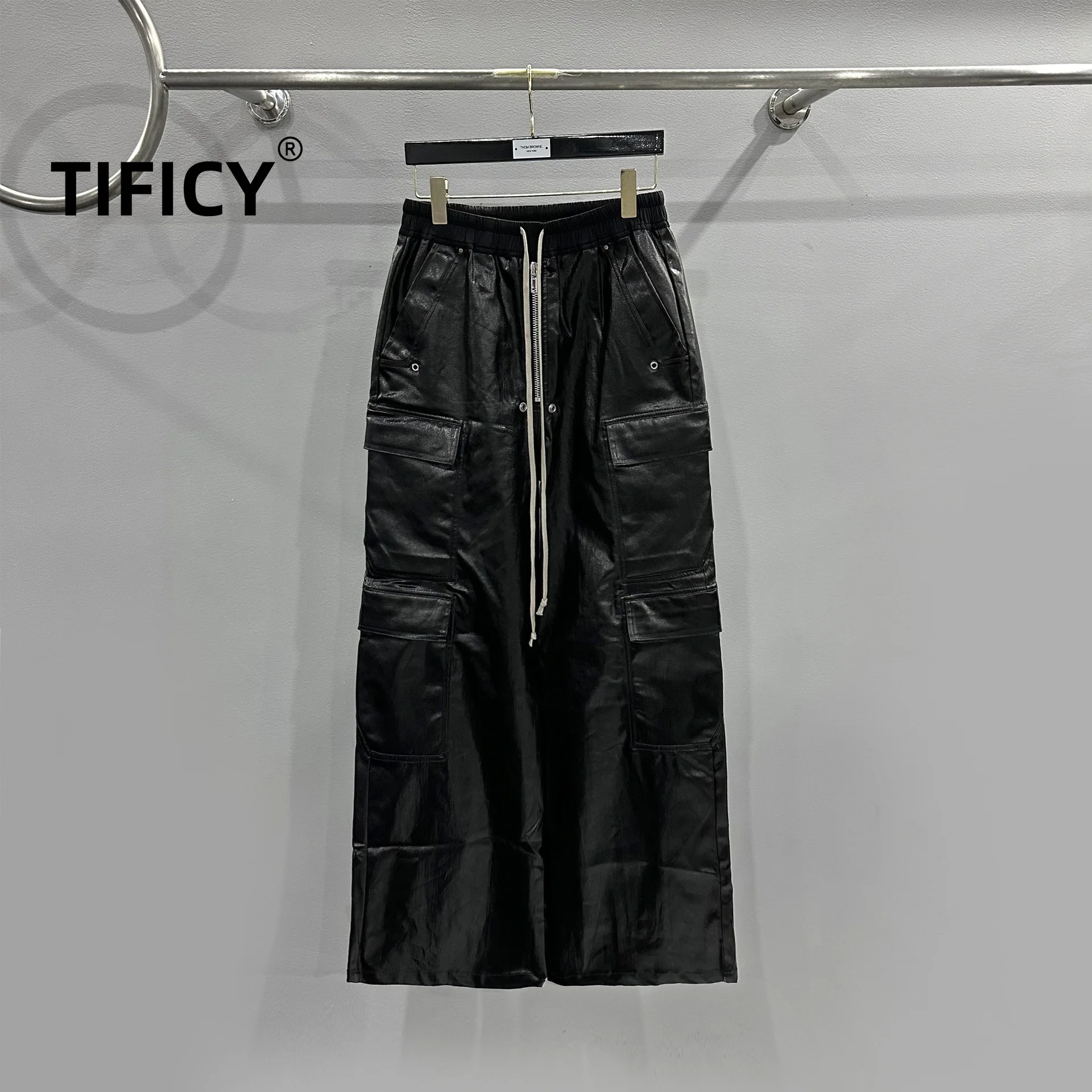 Men's Style | RO RICK High Street Trendy Multi Pocket Coating Motorcycle Work Clothes Elastic Waist Casual Loose Wide Leg Pants