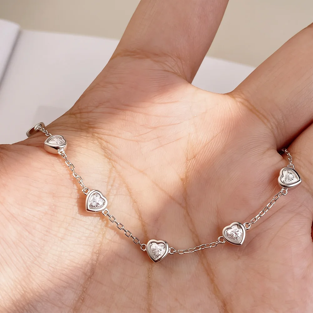 OEVAS 0.5CT Oval/Pear/Heart Moissanite Bracelets Earrings Set S925 Silver Plated 18K Gold Wrist Chain for Women Fine Jewelry
