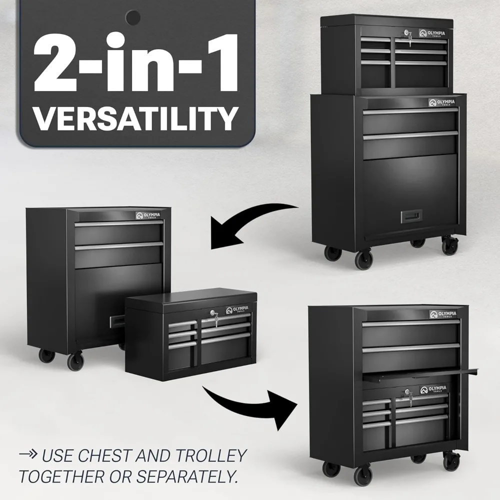 خزانة أدوات مع درج - صندوق أدوات مع محمل كروي وأدراج قابلة للتمديد بالكامل وأدوات تخزين المرآب