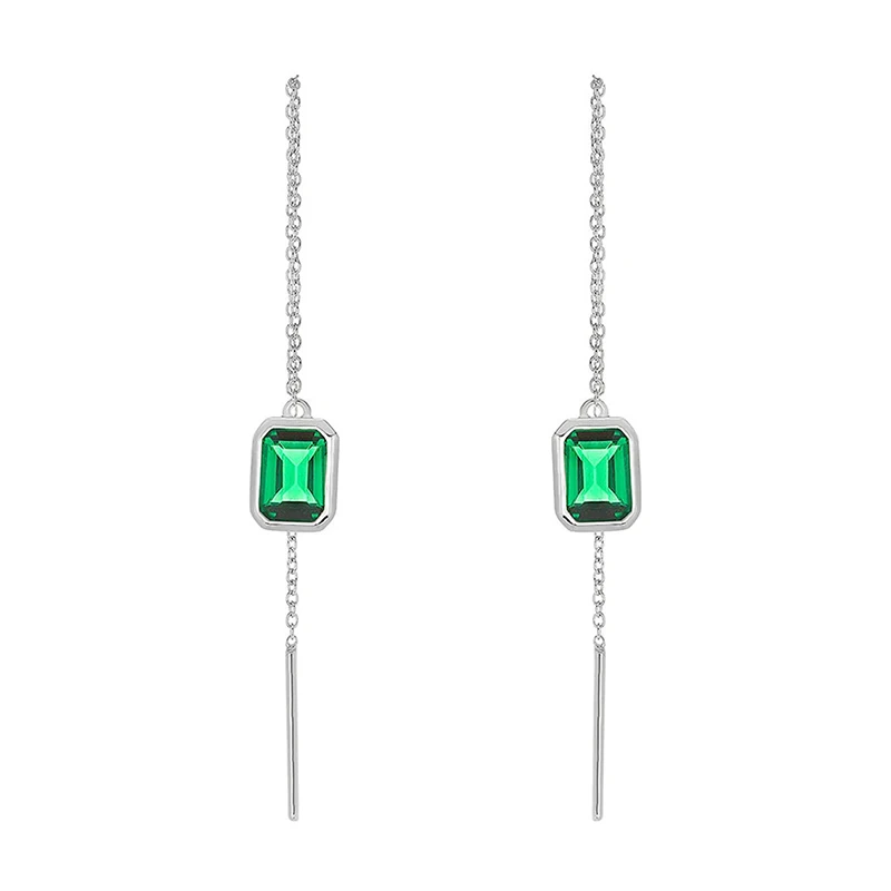 Huitan Long Wire Earrings with Green Cubic Zirconia Simple Fashion Women Earrings Piercing Statement Accessories Wedding Jewelry