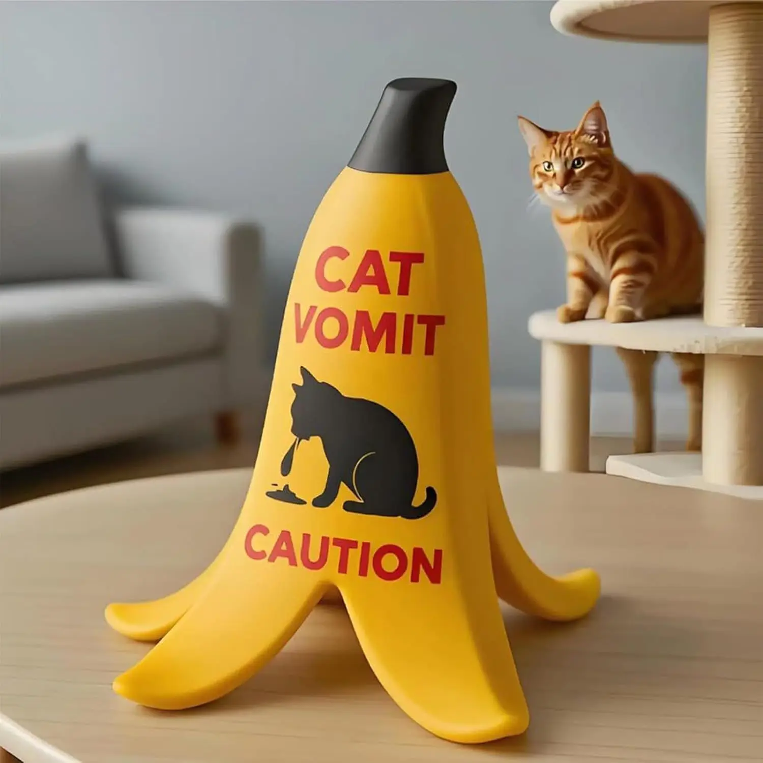 Banana Shaped Cat Vomit Caution Sign Funny Pet Floor Reminder Stand‑up Ornament Creative Home Decor Practical Gift For Multi‑cat