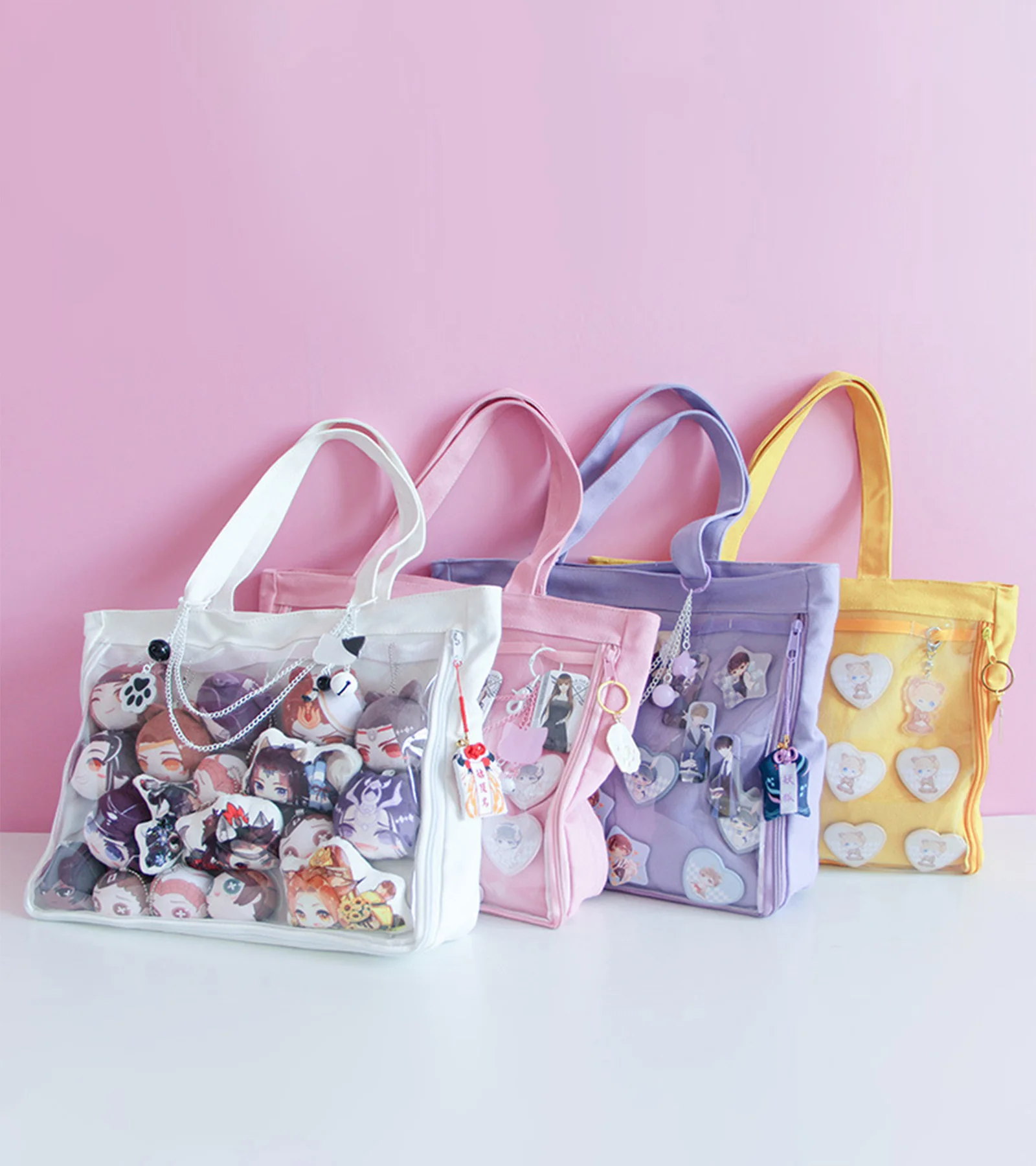 Cute Ita Shoulder Bag com PVC Transparente, Canvas Bag para Display, Cosplay e Uso Diário