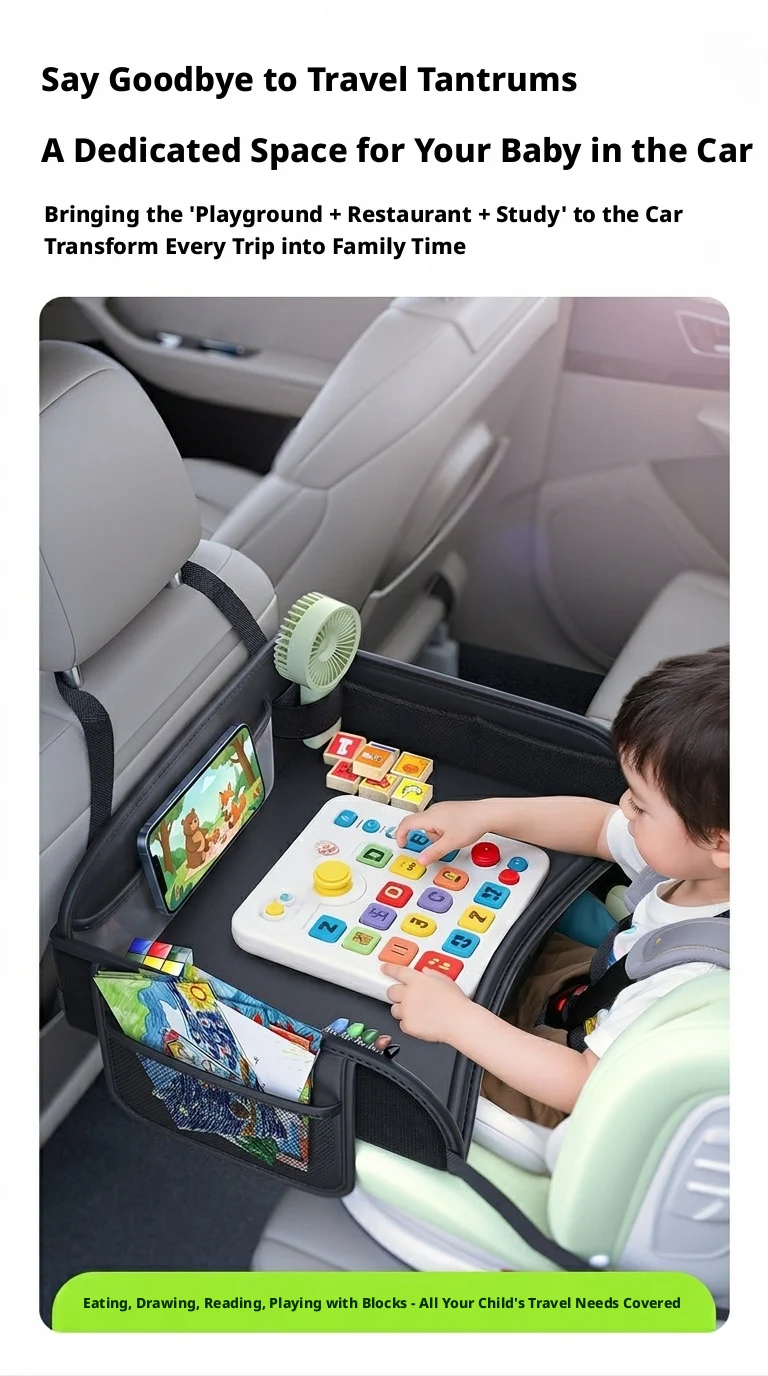 SEAMETAL Auto-Rücksitzablage, Esstisch für Kinder, Spielzeug-Organizer, große Tischplatte mit mehreren Aufbewahrungstaschen, wasserdicht – Detail 4