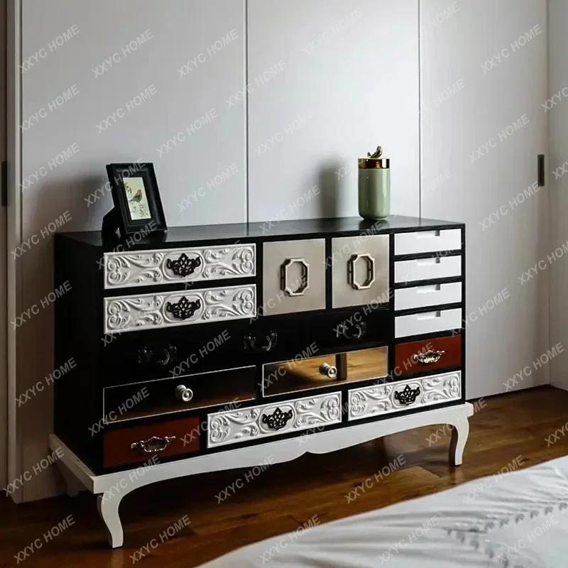 QQclassic Solid Wood Color Display Cabinet Art Living Room Decorative Cabinet Light Luxury Advanced Storage Cabinet