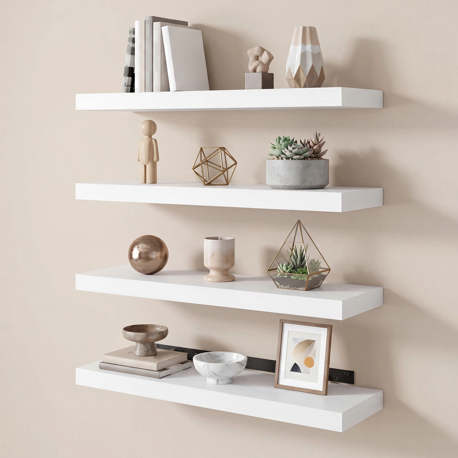 SGHUO Floating Shelves Set of 4, 15.7 Inch Wall Mounted Wooden Floating Shelves for Home Decor Storage Display,Rustic Brown/White
