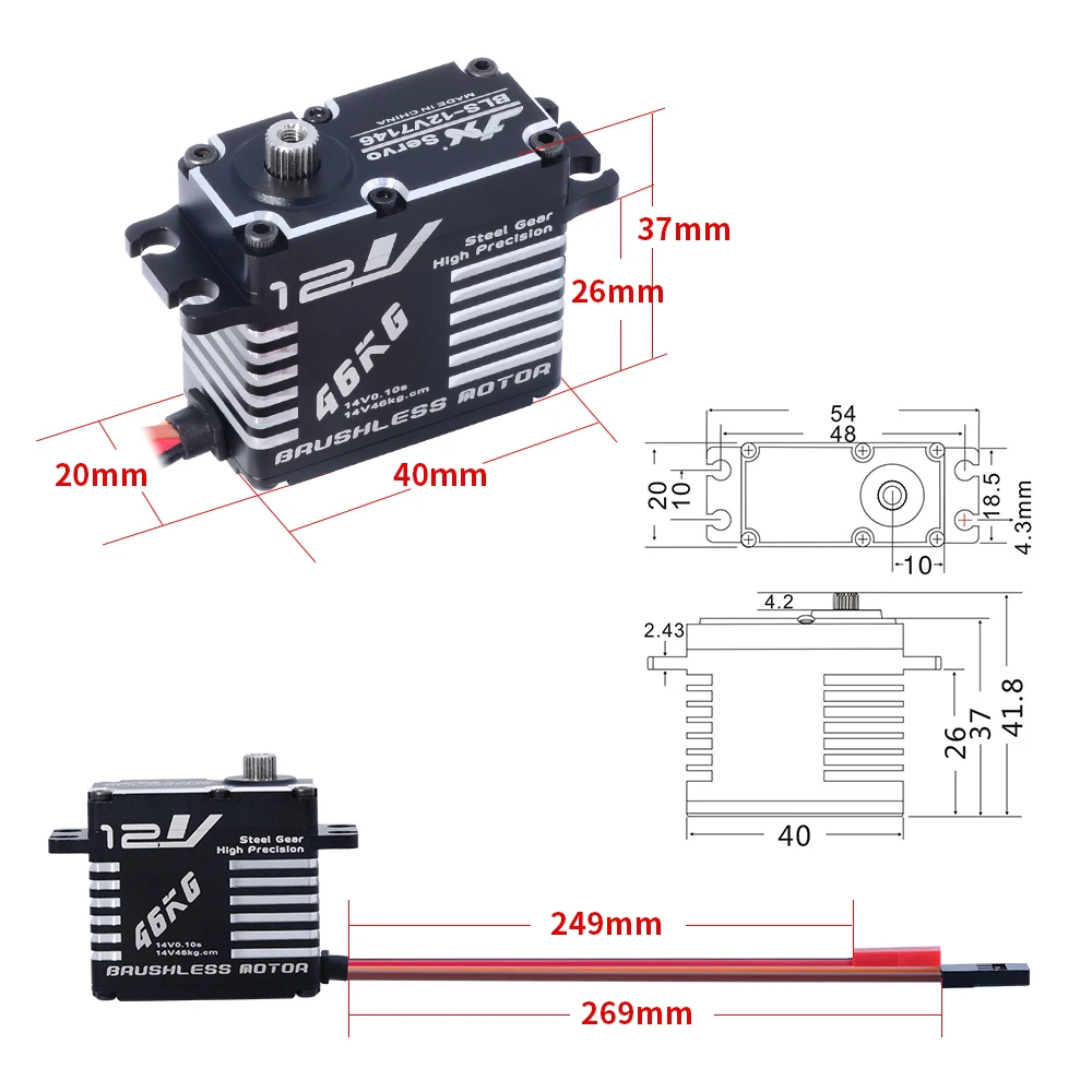 JX BLS-12V7146 46kg High Precision Steel Gear Full CNC Digital Brushless Servo For RC Car Crawler Boat Robot