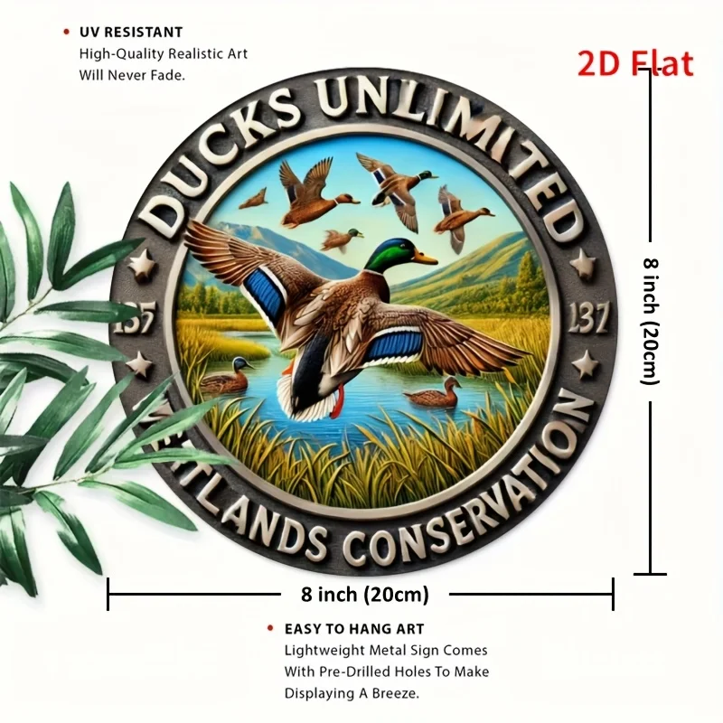 لافتة ألومنيوم دائرية - موضوع Duck Infinity، نمط ميدالية عتيقة، مثالية للاستخدام الخارجي، المزرعة، بيت البط وديكور المزرعة - 2D #3
