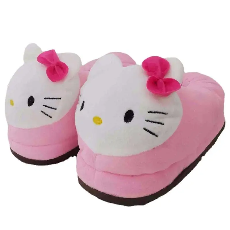 Sanrios Hello Kittys Big Head Plush Slippers Winter Cartoon Y2K Cotton Shoes Plush Shoes Student Dormitory Bag Feet Cotton Shoes