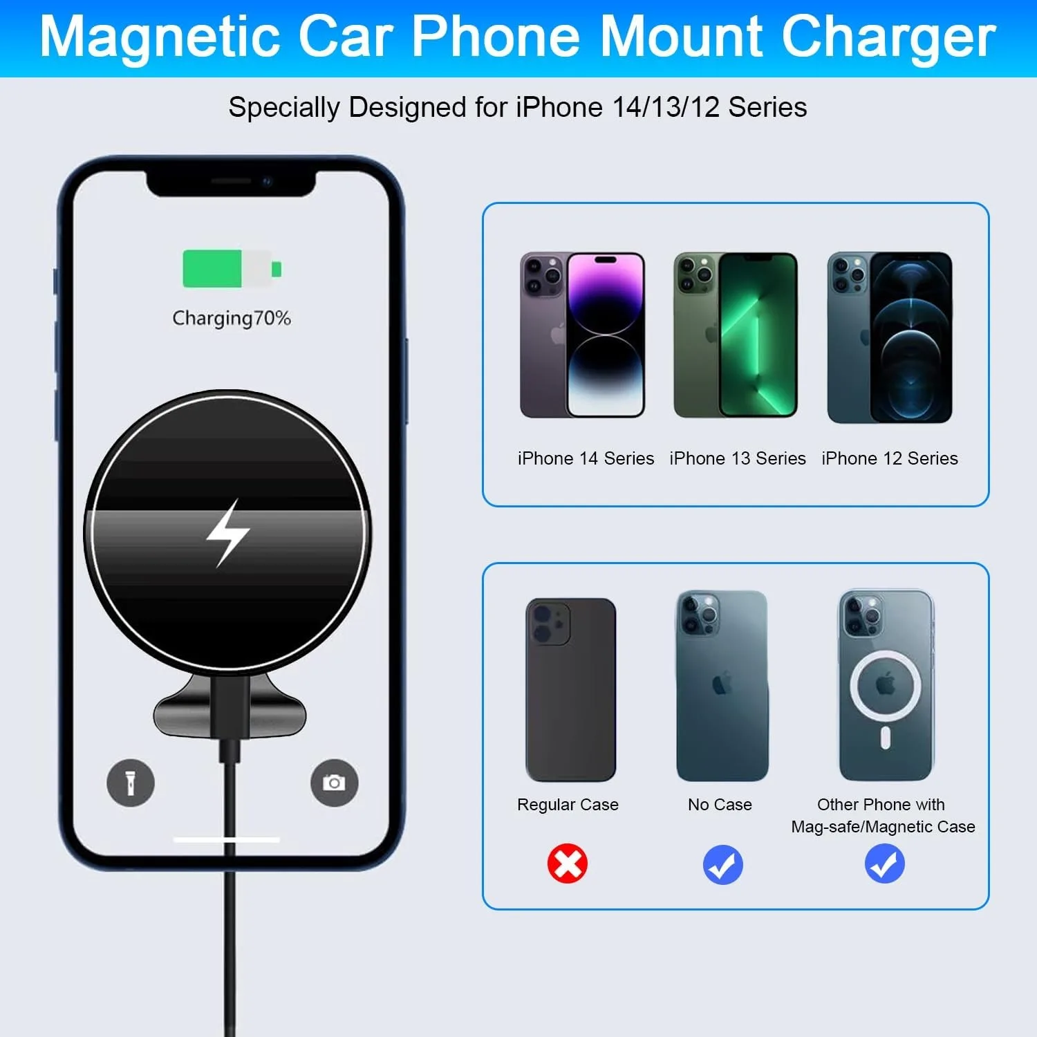 15W Magnetic Wireless Car Charger Phone Holder for iPhone 14 13 12 Pro Max Air Vent Mount For Magnet Case Fast Charging Stand