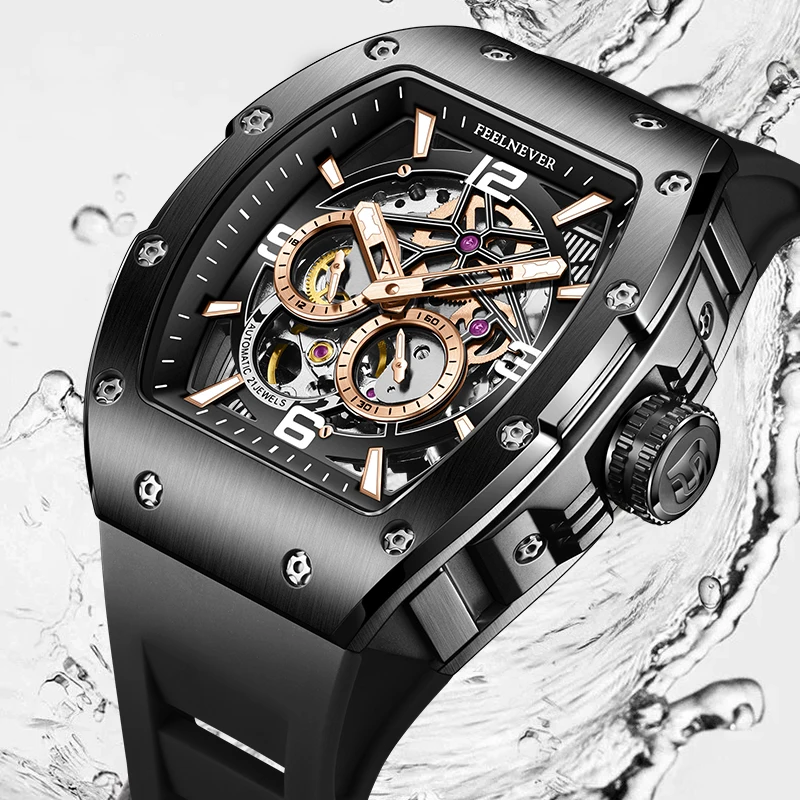 New FeelNever Outdoor Casual Mechanical Man Watch Square Fashion Military Silicone Waterproof Luminous Watches Male Reloj Hombre view 2
